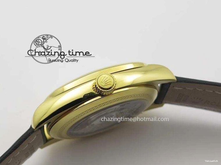 On Strap Black And Dial Numeral Date Leather A2824 Markers YG Cellini Brown Stick 0731